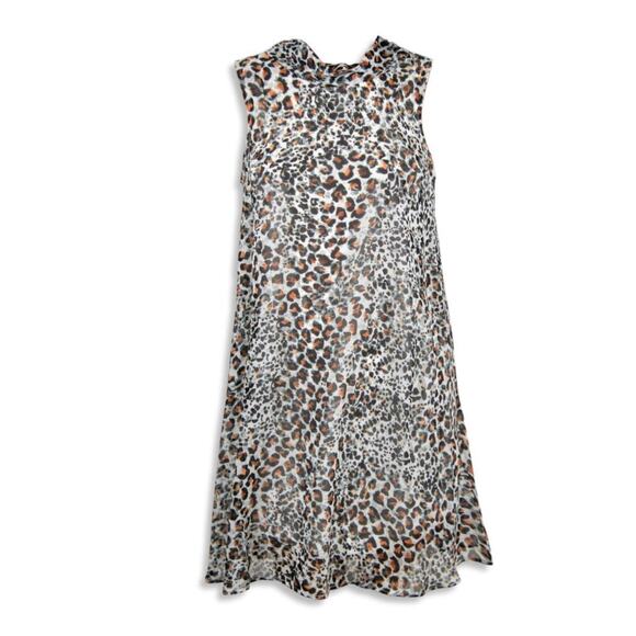 New Sharagano Women's Leopard Print Mock Neck Lightweight Chiffon Mini Dress - Picture 3 of 6